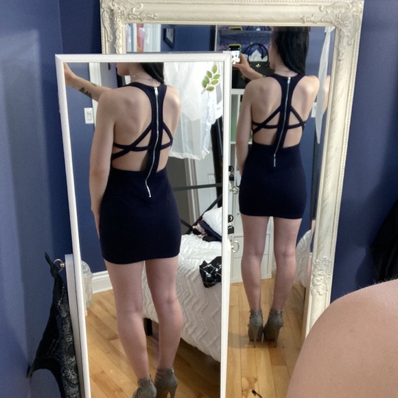 Navy Blue Bodycon Strappy Back Tobi Minidress - Picture 3 of 7